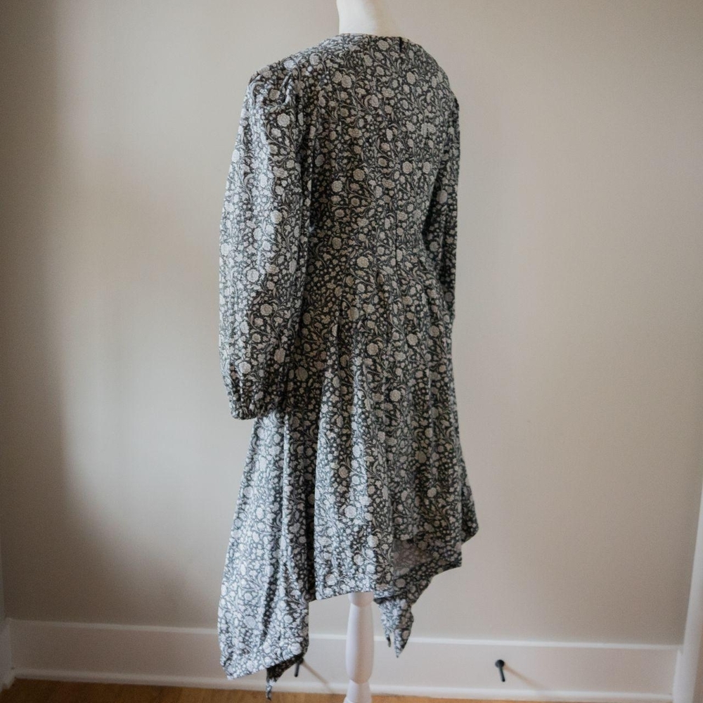 Handmade Cottage Core Goth Victorian Style Floral Puff Sleeve Cotton Dress - Picture 3 of 8